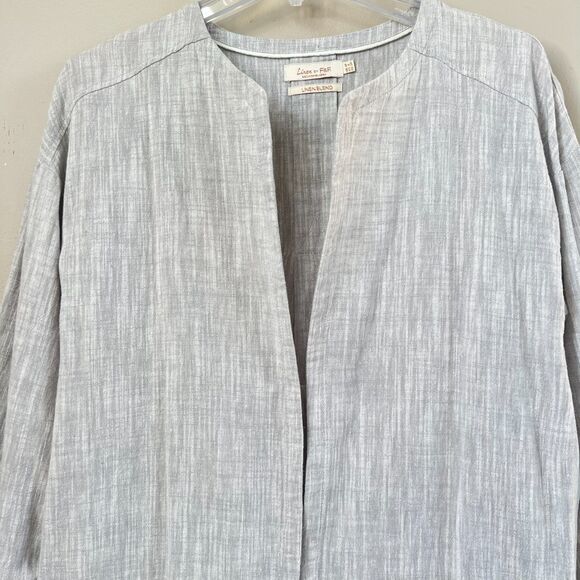 F&F Linen Blend Open Front Oversized Tab Sleeve Grey Marled Cardigan Blazer SZ 6 - Picture 2 of 13